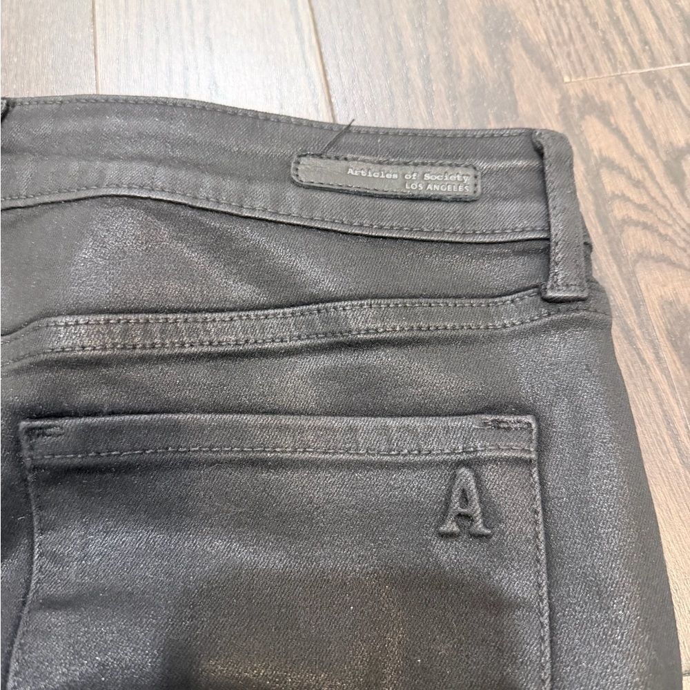 Articles of Society Black Coated Skinny Jeans with Rhinestone Side Stripe - Picture 5 of 7